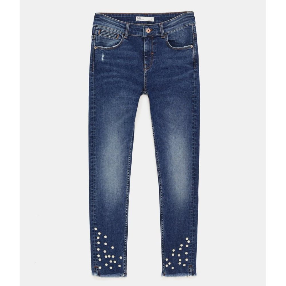 ZARA Z1975 Mid Rise Skinny Pearl Detail Jeans- USA Sz 2